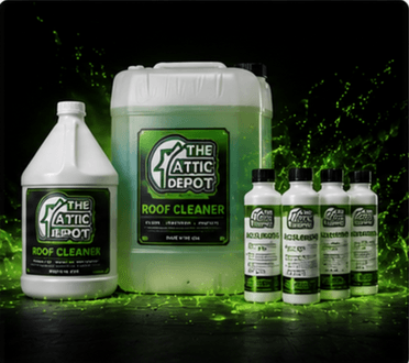 The Attic Depot Roof Cleaner products for professional roof algae removal services