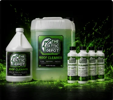 The Attic Depot Roof Cleaner products for professional roof algae removal services